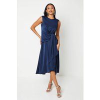 Coast Womens Satin Midi Dress Navy Sleeveless Sash Front Asymmetrical Hem