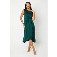 Coast Womens Satin Midi Dress Forest Sleeveless Sash Front Asymmetrical Hem