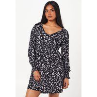 Womens Petite Lilac Animal Shirred Waist V Neck Mini Dress