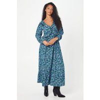 Womens Tall Blue Ditsy Ruffle Front Midi Dress