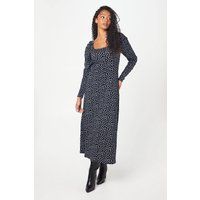 Womens Tall Navy Spot Square Neck Midi Dress