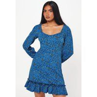 Womens Petite Blue Ditsy Ruffle Hem Mini Dress