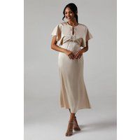 Oasis Womens Maxi Dress Champagne Flattering Fit Cape Sleeves Fitted Waist