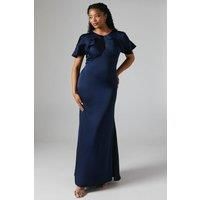 Coast Womens Maxi Dress Navy Satin Fit Flare Short Sleeve Keyhole Detail