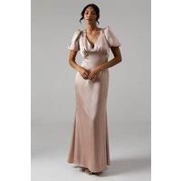 Coast Womens Maxi Dress Mocha Elegant Satin Puff Sleeve Sweetheart Neckline