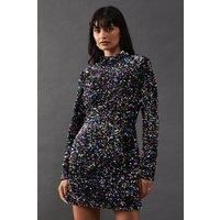 Warehouse Womens Mini Dress Multi Long Sleeve Sequin Embellished
