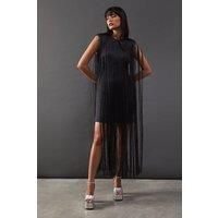 Warehouse Womens Mini Dress Charcoal Fringe Overlay Sleeveless Short