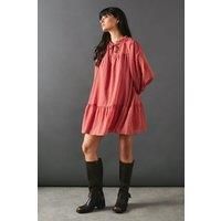 Warehouse Womens Mini Dress Rose Tie Neck Chiffon Long Sleeve Casual