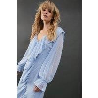 Warehouse Womens Midi Dress Blush Ruffle Detail V-Neck Balloon Sleeve