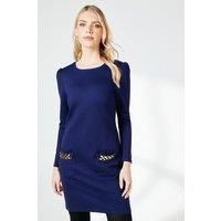 Navy Pocket Detail Ponte Shift Dress