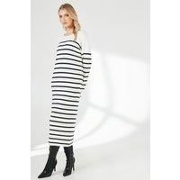 Principles Striped Slouchy Knitted Midi Dress, M, Ivory