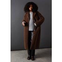 Warehouse Womens Coat Chocolate Oversized Relaxed Contrast Trim Notched Lapel