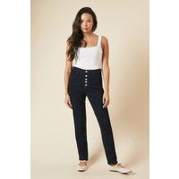 Womens High Rise Straight Button Detail Jeans