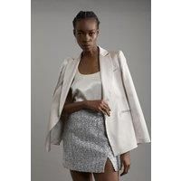 Sequin Metallic Boucle Belted Tailored Mini Skirt