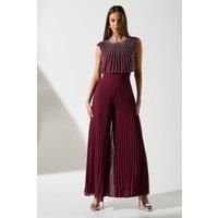 Party Diamante Chiffon Pleated Jumpsuit