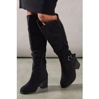 Good For The Sole: Extra Wide Fit Keather Back Stretch Block Heel Knee High Boots