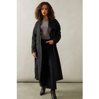Wallis Womens Jacket Black Pinstripe Shawl Collar Belted All Seasons