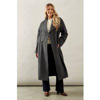 Pinstripe Shawl Collar Belted Coat