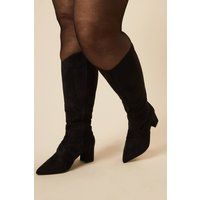 Wallis Womens Knee High Boots Black Faux Leather Block Heel Wide Fit