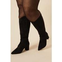 Wallis Womens Knee High Boots Black Faux Leather Block Heel Wide Fit