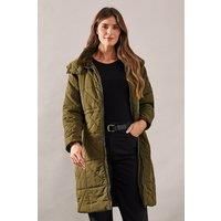 Wallis Womens Coat Padded Faux Fur Hooded Khaki Long Casual Jacket
