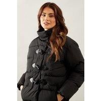 Wallis Womens Jacket Black Funnel Neck Tie Detail Padded Mid-Length Coat
