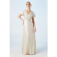 Oasis Womens Maxi Dress Champagne Shimmer Flutter Sleeve Long Spring Summer