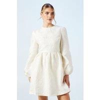Oasis Womens Mini Dress Ivory Long Sleeve Jacquard Short Spring Summer