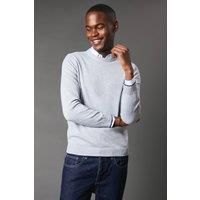 Mens Crew Neck Knitted Jumper - Light Grey - S