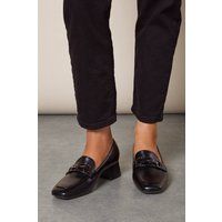 Womens Dixie Faux Leather Snaffle Detail Low Block Heel Loafers