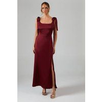 Oasis Womens Midi Dress Wine Satin Tie Shoulder Bridesmaids Spring Summer