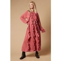 Ruffle Chiffon Belted Midi Dress