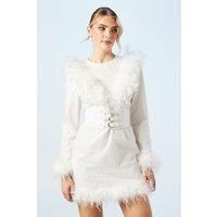 Coast Womens Mini Dress Ivory Premium Feather Belted Bridal Short