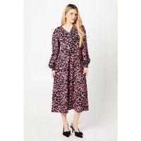Womens Pink Abstract Lace Trim Midi Dress