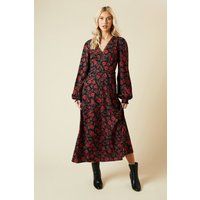 Womens Tall Floral Lace Trim Midi Dress