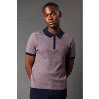 Burton Mens Polo Burgundy Casual 1/4 Zip Birdseye Stitch Collared Shirt