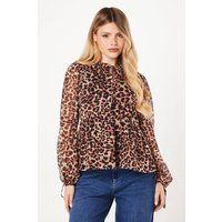 Womens Leopard Tie Neck Chiffon Blouse