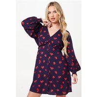 Womens Petite Red Ditsy Floral Button Front Mini Dress