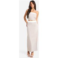 Womens Textured Linen Look Contrast Column Maxi Skirt
