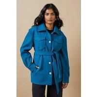 Oasis Womens Jacket Belted Button Through Relaxed Fit Teal Casual Style
