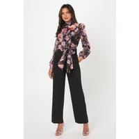 Coast Womens Jumpsuit Black Floral Pintuck Detail Wide Leg Romantic Style