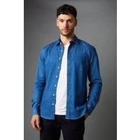 Burton Mens Button-Up Shirt Blue Relaxed Fit Denim Long Sleeve Casual