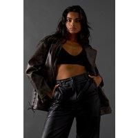 Oversized Whipstitch Detail Leather Jacket