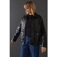 Warehouse Womens Jacket Black Faux Leather Zip Mid Length Spring Autumn