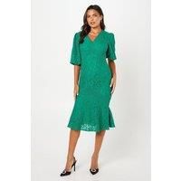 Coast Womens Pencil Dress Green Lace Floral V-Neck Blouson Sleeve Midi