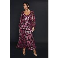Dorothy Perkins Womens Midi Dress Purple Formal Wedding Party Ruffle Chiffon