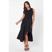 Coast Womens Midi Dress Black Ruched Shoulder Asymmetric Neckline Formal