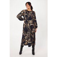Womens Curve Shirred Waist Midi Dress Abstract Print