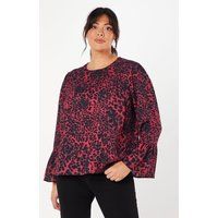 Womens Curve Flute Sleeve Top Animal Print