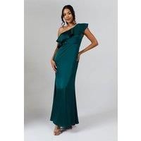 Coast Womens Long Maxi Dress Emerald Satin One Shoulder Elegant Bridesmaid